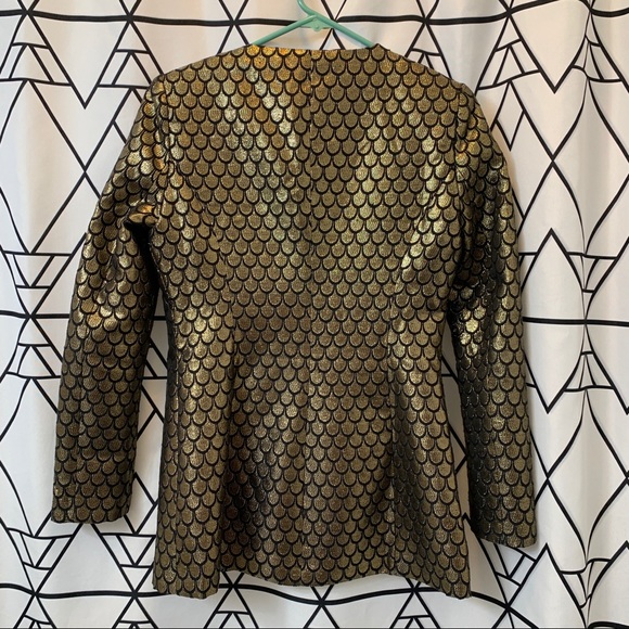 Gold metallic brocade fish scale blazer NYE holiday - Picture 2 of 8